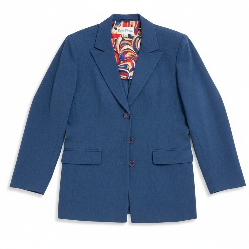 Danny & Nicole Chambray Blue 3 Button Blazer Jacket Psychedelic Lining Women's 8